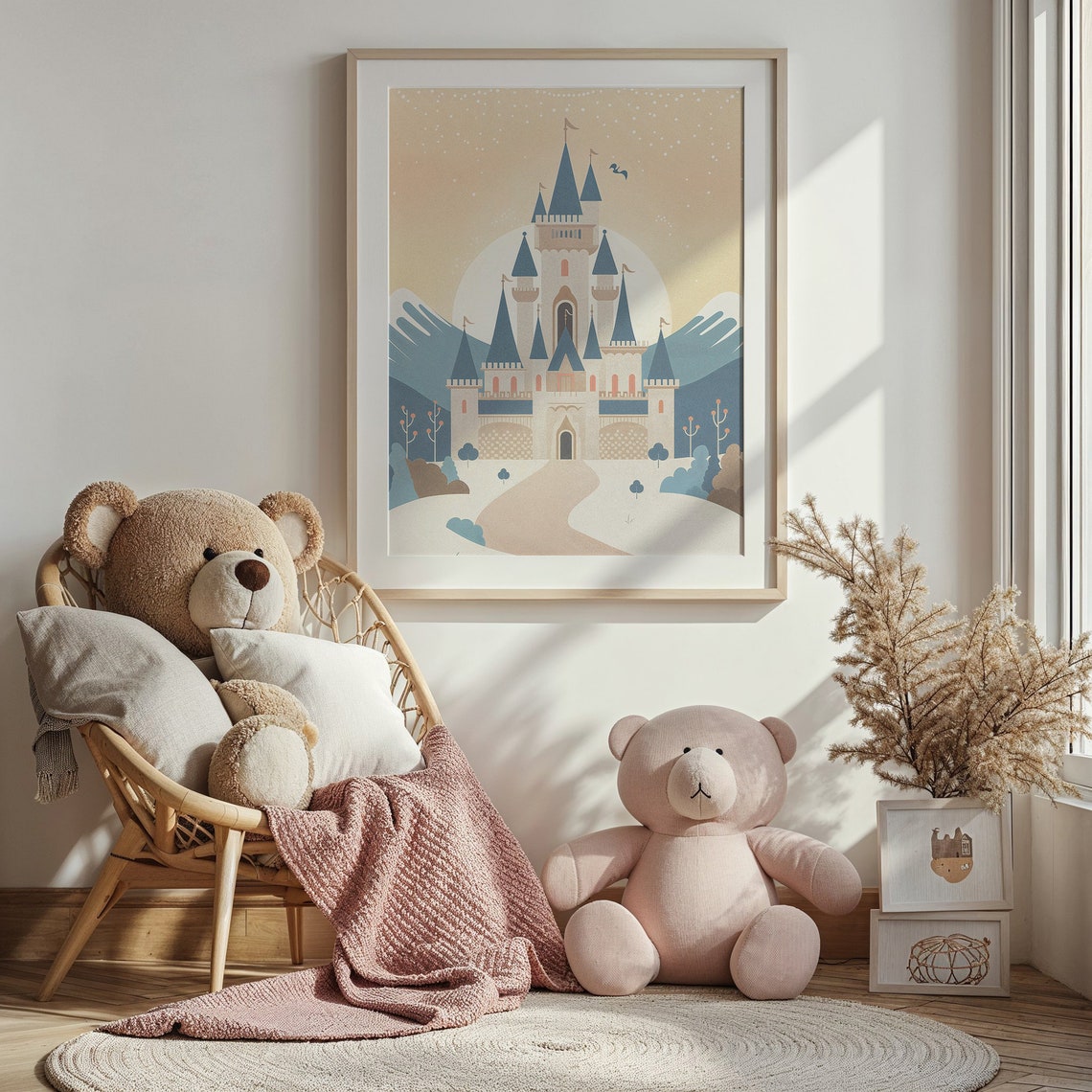 Blue Roofed Fairytale Castle Under Full Moon Winding Path Kids Poster - Image 3