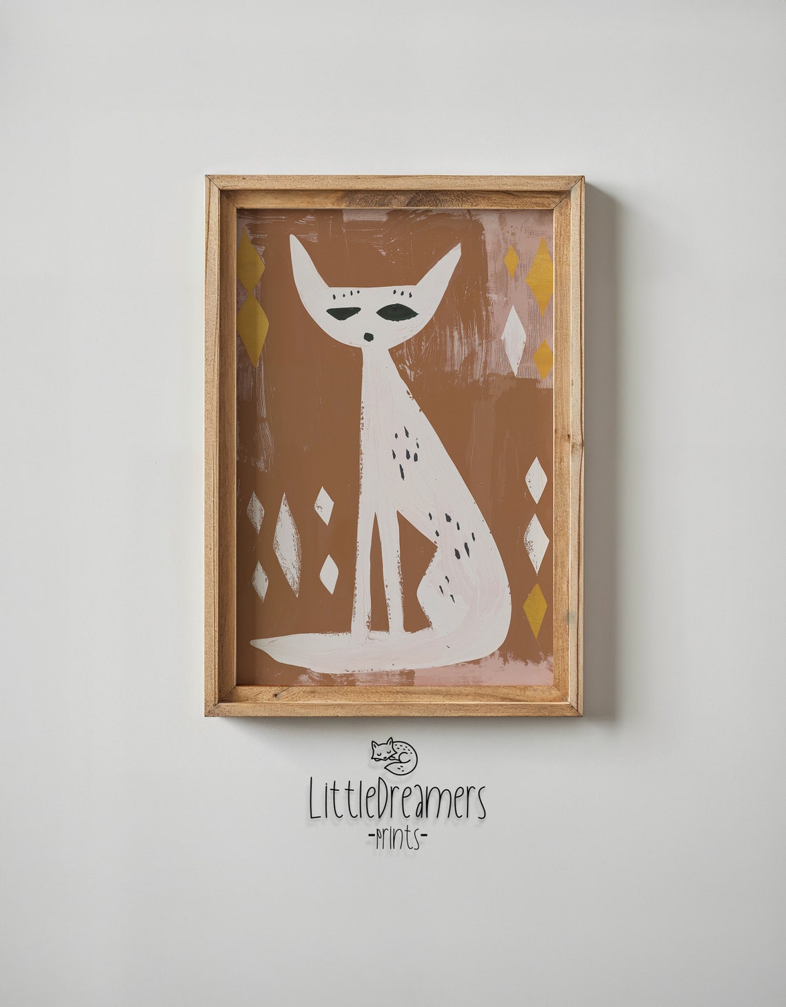 Abstract White Cat Terracotta Diamond Background Modern Nursery Poster - Image 3