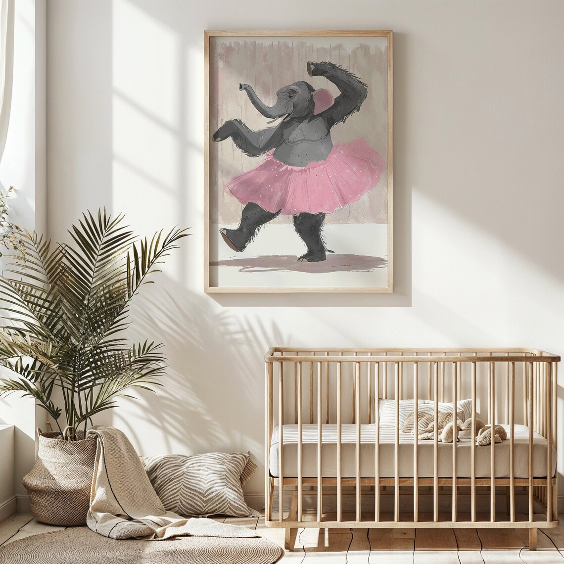 Whimsical Elephant Ballet Dancer Pink Tutu Kids Nursery Wall Art Poster