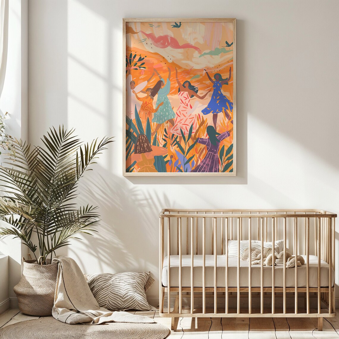 Joyful Women Dancing Garden Warm Tones Kids Room Wall Art Poster - Image 6