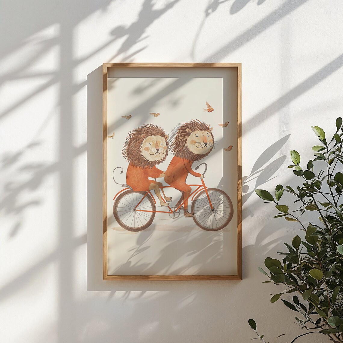 Two Happy Lions Riding Tandem Bicycle Watercolor Nursery Poster - Image 6