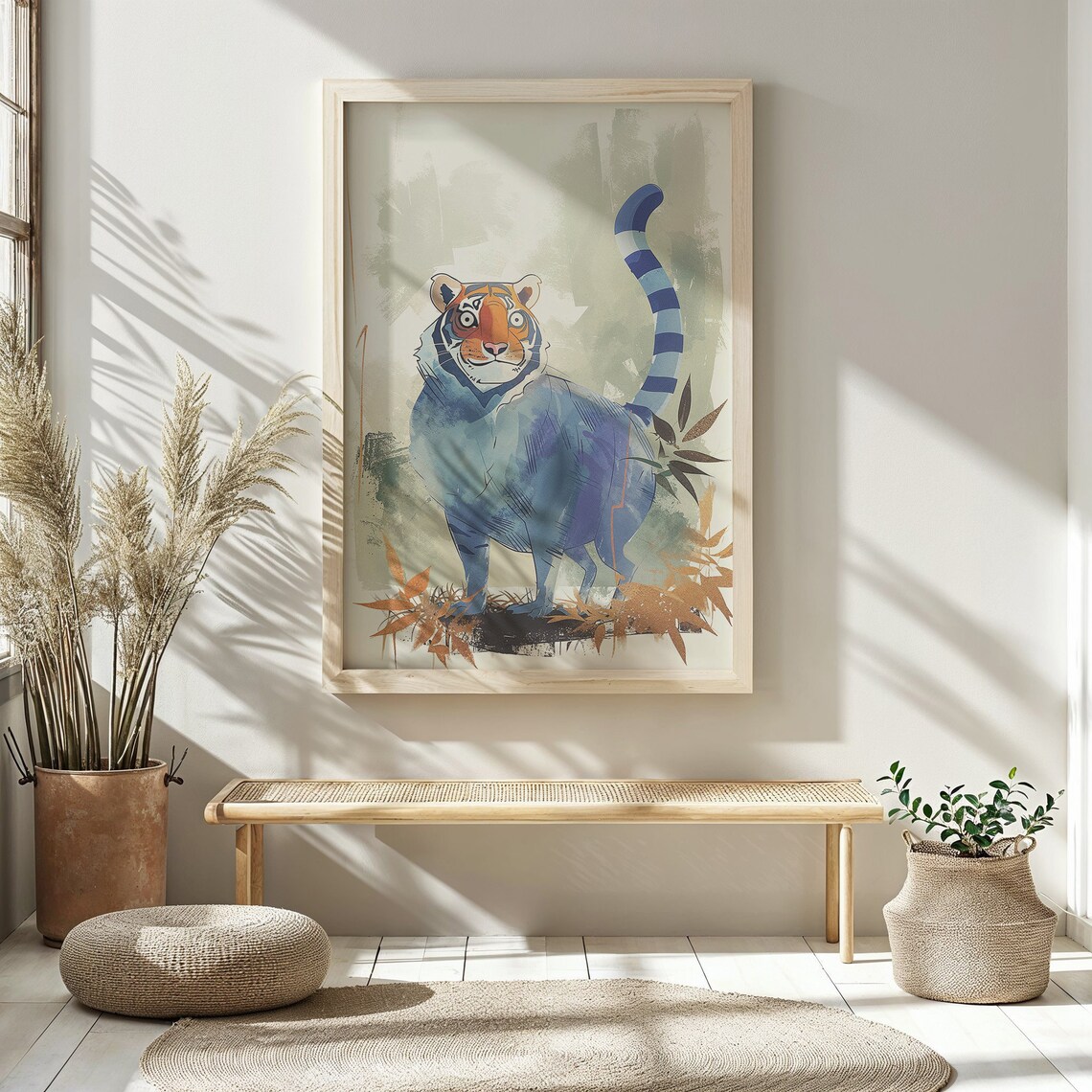 Whimsical Blue Tiger Watercolor With Orange Face Jungle Art Print - Image 3