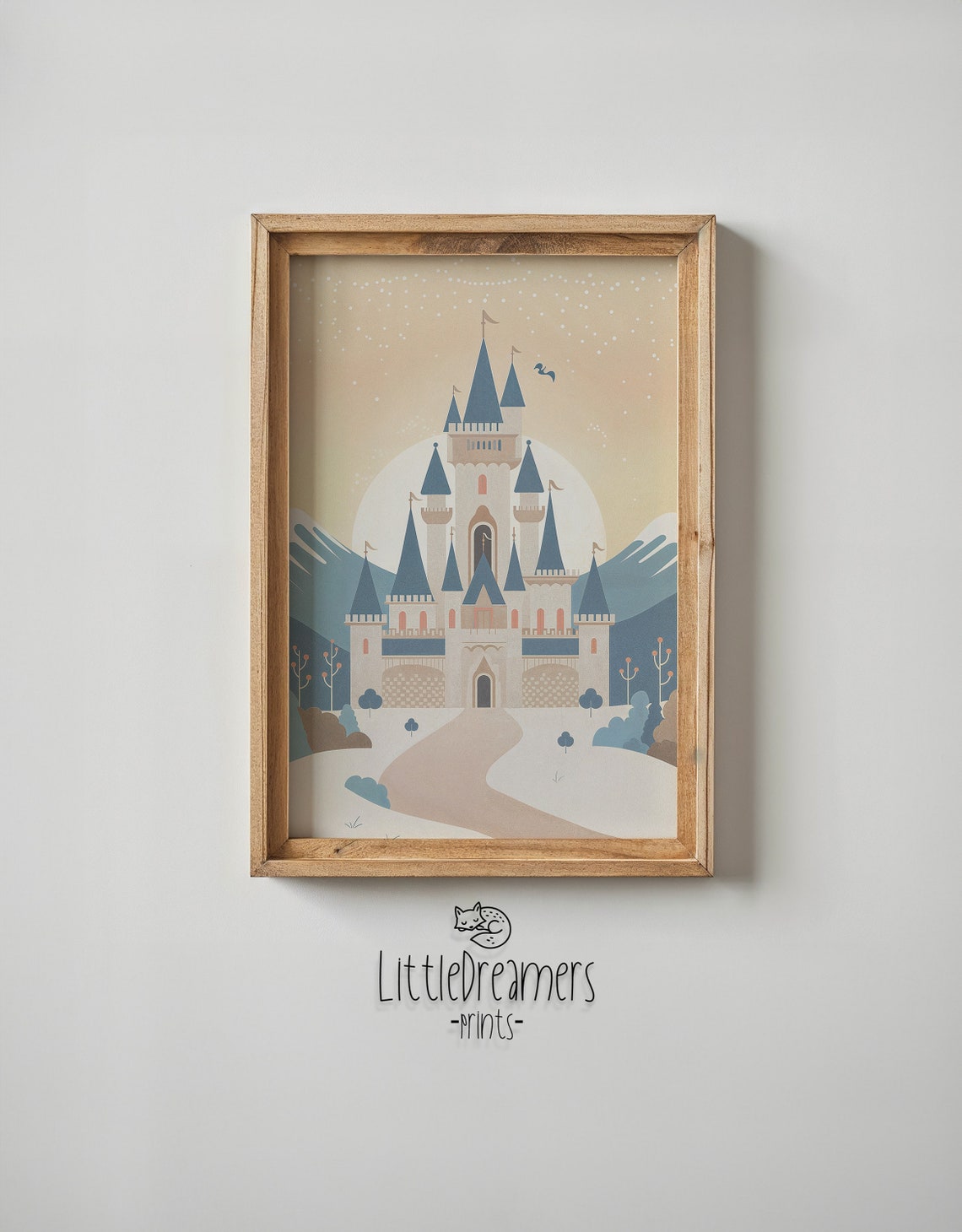 Blue Roofed Fairytale Castle Under Full Moon Winding Path Kids Poster - Image 5
