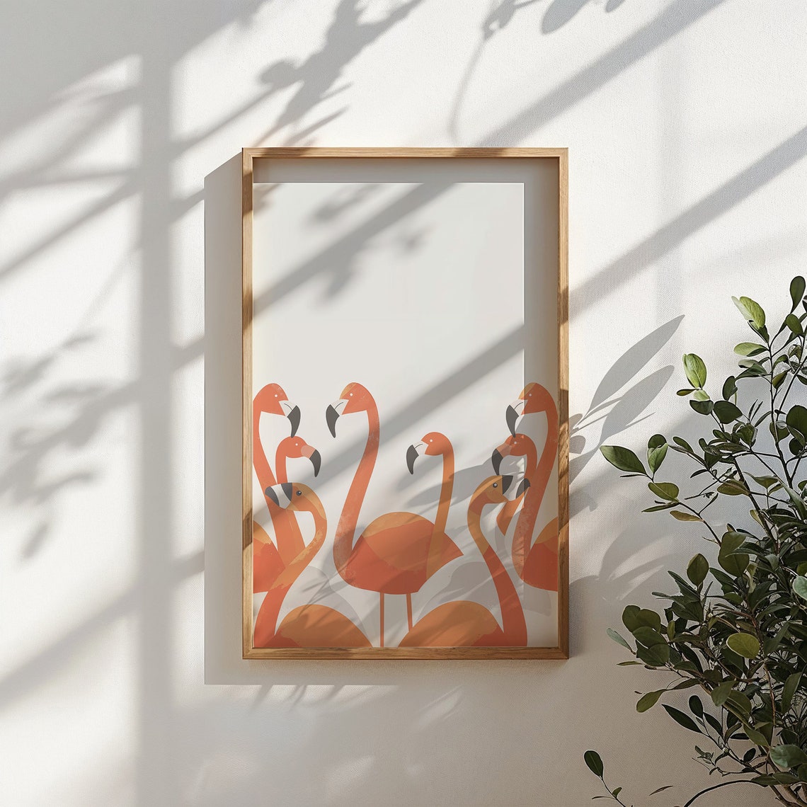 Orange Flamingos Row Airy White Space Landscape Nursery Bird Poster - Image 4