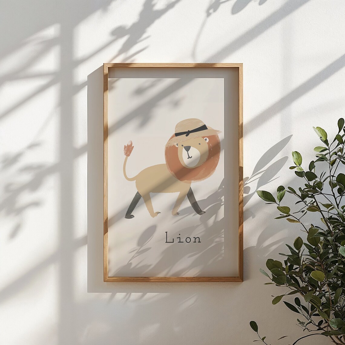 Lion Wearing Safari Hat Gray Background Kids Nursery Bedroom Art Poster - Image 4