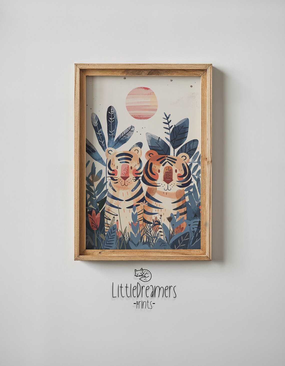 Two Tigers Jungle Nursery Poster Sun Foliage Playful Safari Kids Art - Image 5