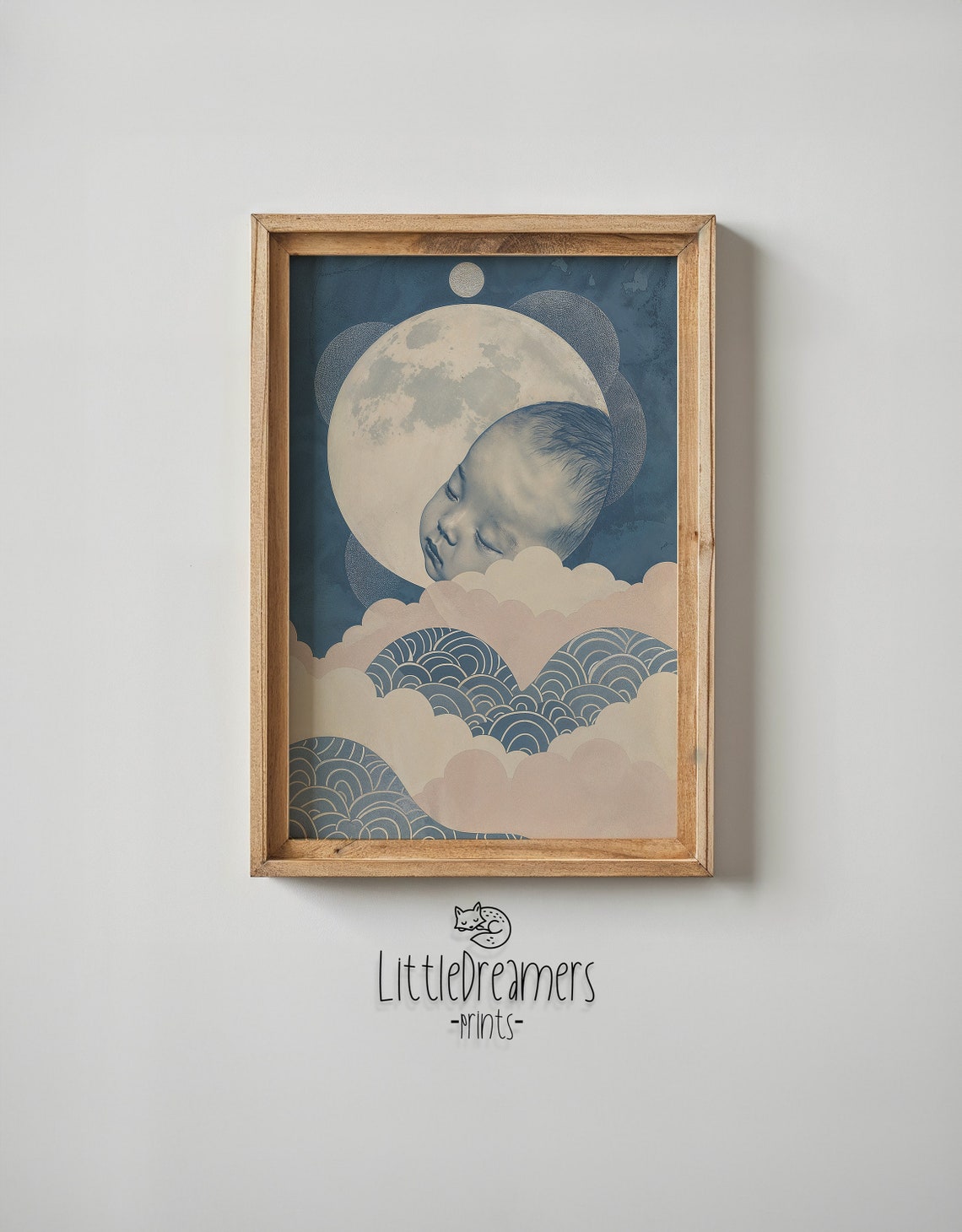 Sleeping Baby On Full Moon Over Clouds And Waves Celestial Art Poster - Image 6
