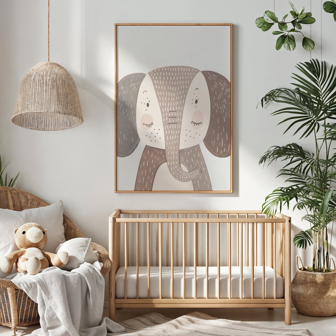 Elephant Face Nursery Poster Minimalist Gray Brown Baby Room Wall Art - Image 3