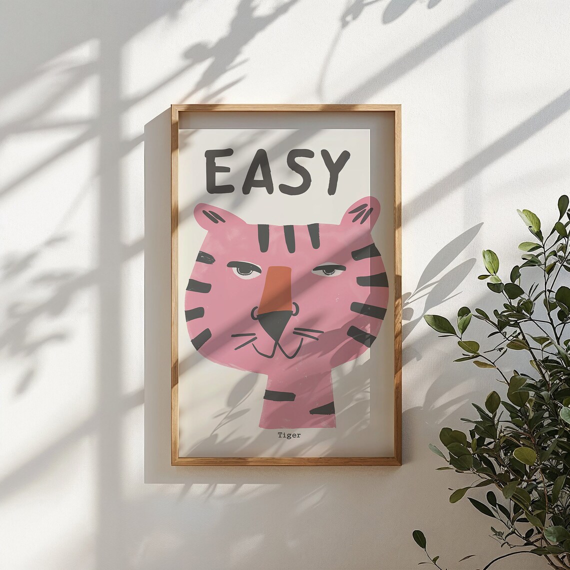 Pink Easy Tiger Face Striped Kids Nursery Animal Print Wall Poster - Image 3