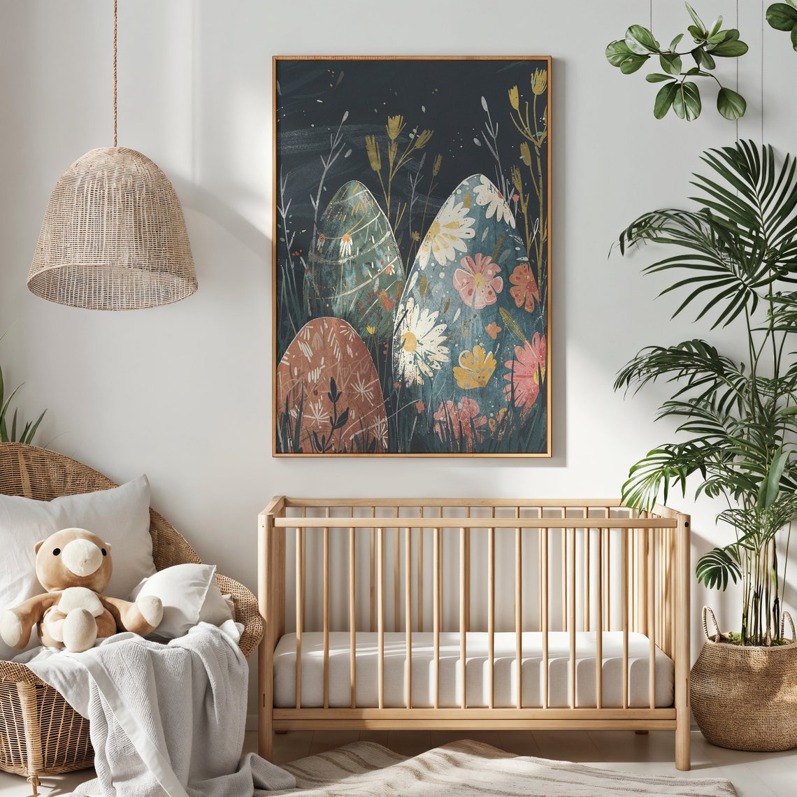 Floral Painted Easter Eggs Night Garden Dark Botanical Poster - Image 2