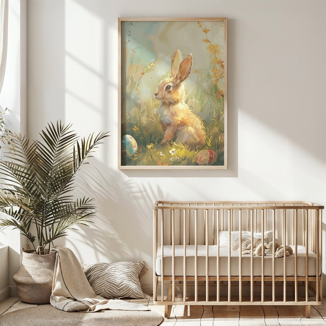 Golden Bunny Profile Painterly Spring Meadow Painted Egg Kids Poster - Image 4