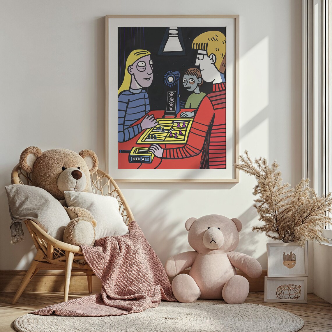 Family Foosball Game Night Fun Cartoon Playroom Wall Art Poster - Image 4