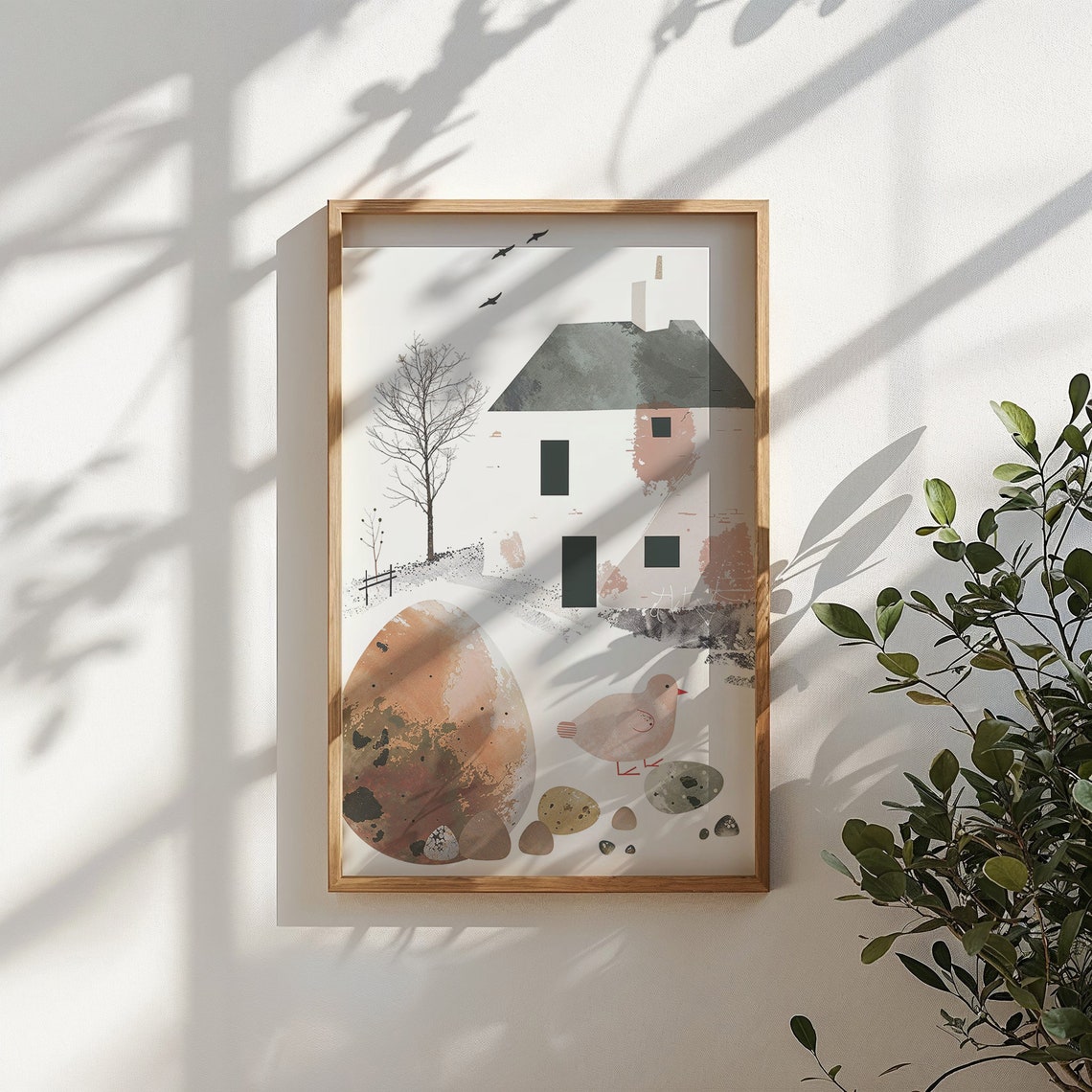 Easter Egg And Birdhouse Abstract Watercolor Minimal Spring Wall Art - Image 6