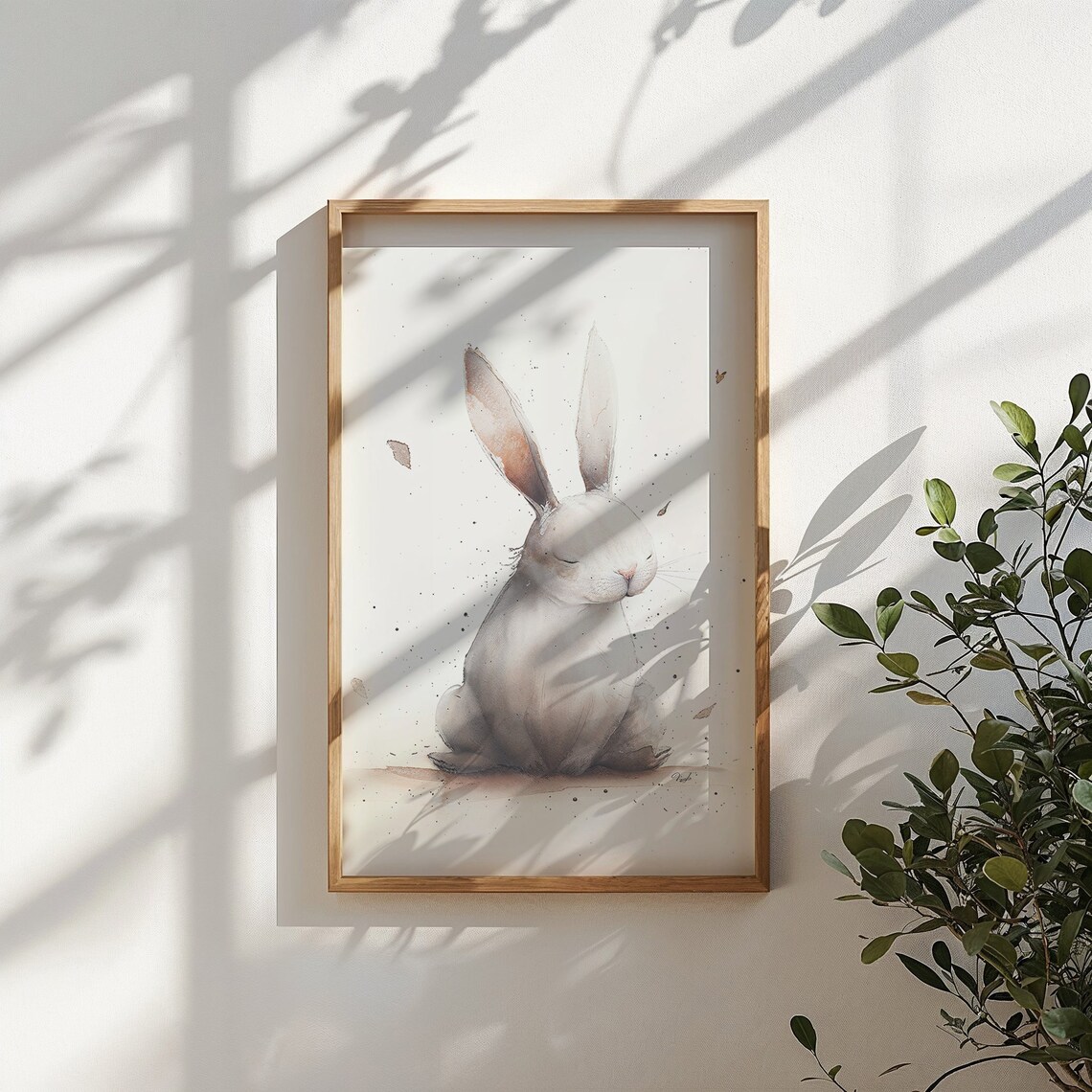 Sleepy White Bunny Watercolor Soft Neutral Nursery Kids Room Art Poster - Image 5