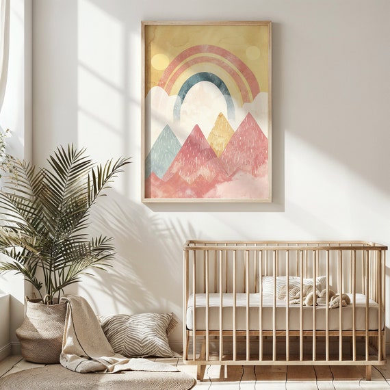 Mountain Rainbow Nursery Wall Art Kids Decor Posters Nature Inspired Art Retro Wilderness Adventure Decor Gift For Kids