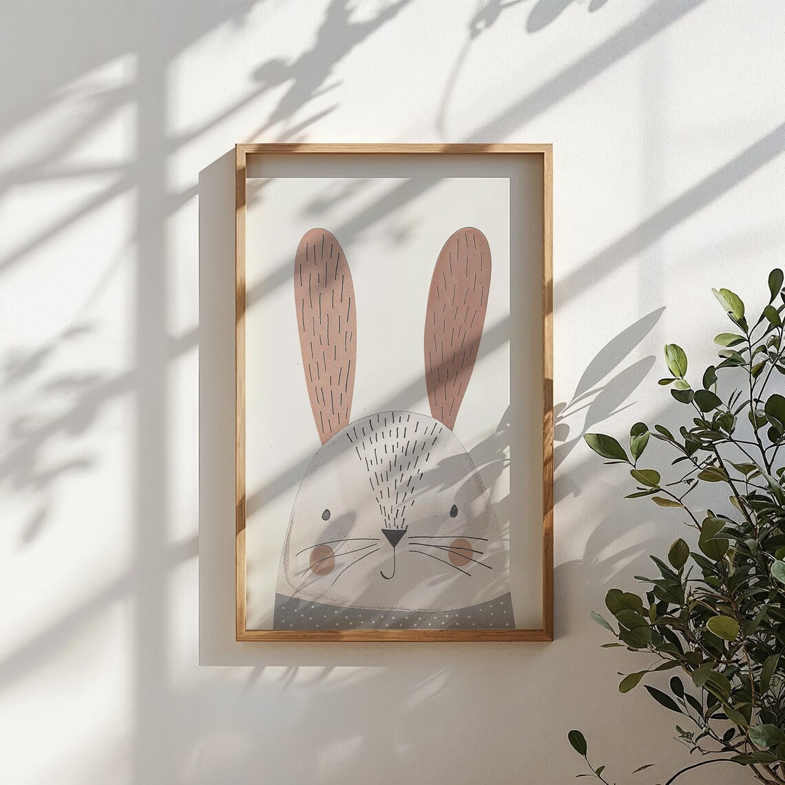 Minimalist Bunny Face Nursery Poster Blush Ears Neutral Baby Room Art - Image 5