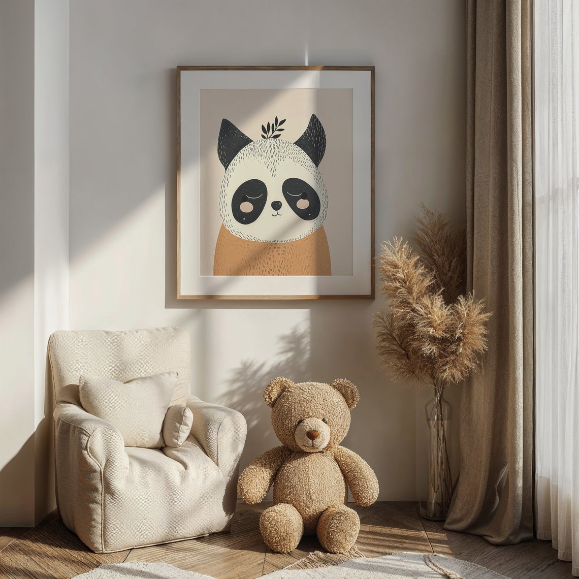 Sleepy Smiling Panda Face Tan Body Minimalist Nursery Poster - Image 6