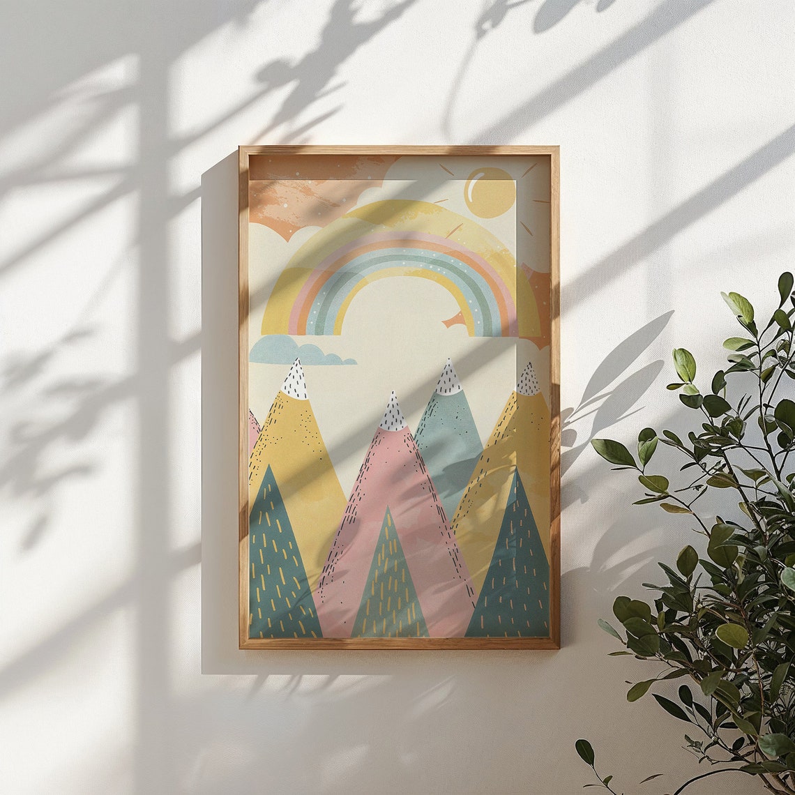 Rainbow Over Pastel Mountain Peaks Cheerful Playful Nursery Art Poster - Image 4
