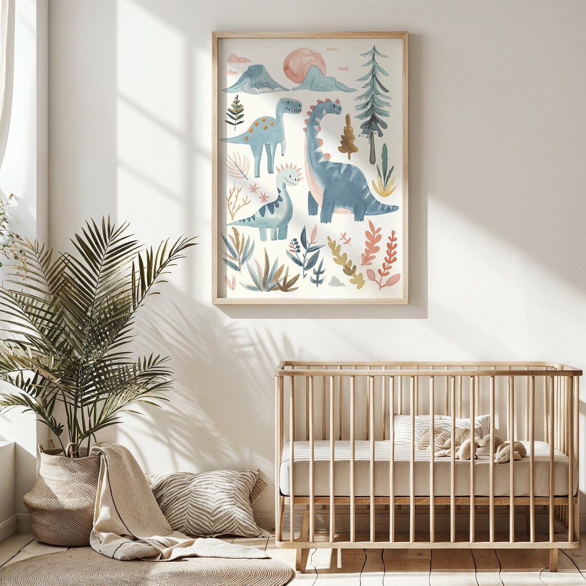 Watercolor Dinosaur Nursery Art Print, Playroom Decor