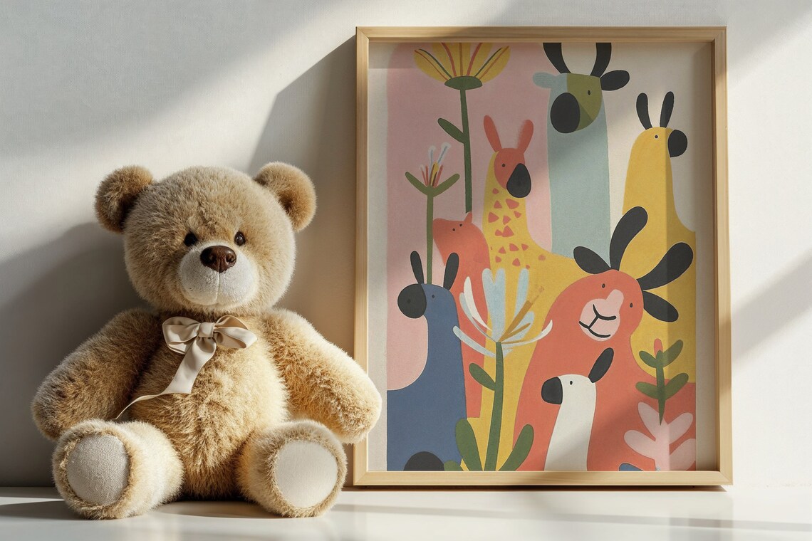 Colorful Safari Llamas Alpacas Floral Nursery Kids Room Wall Art Poster - Image 6