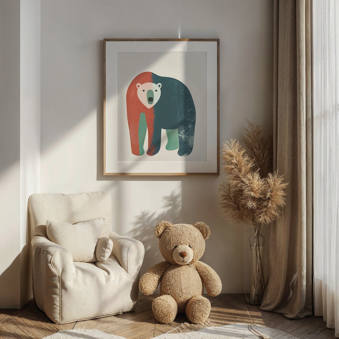 Modern Polar Bear Rust Red And Teal Minimalist Kids Wall Art Poster - Image 6