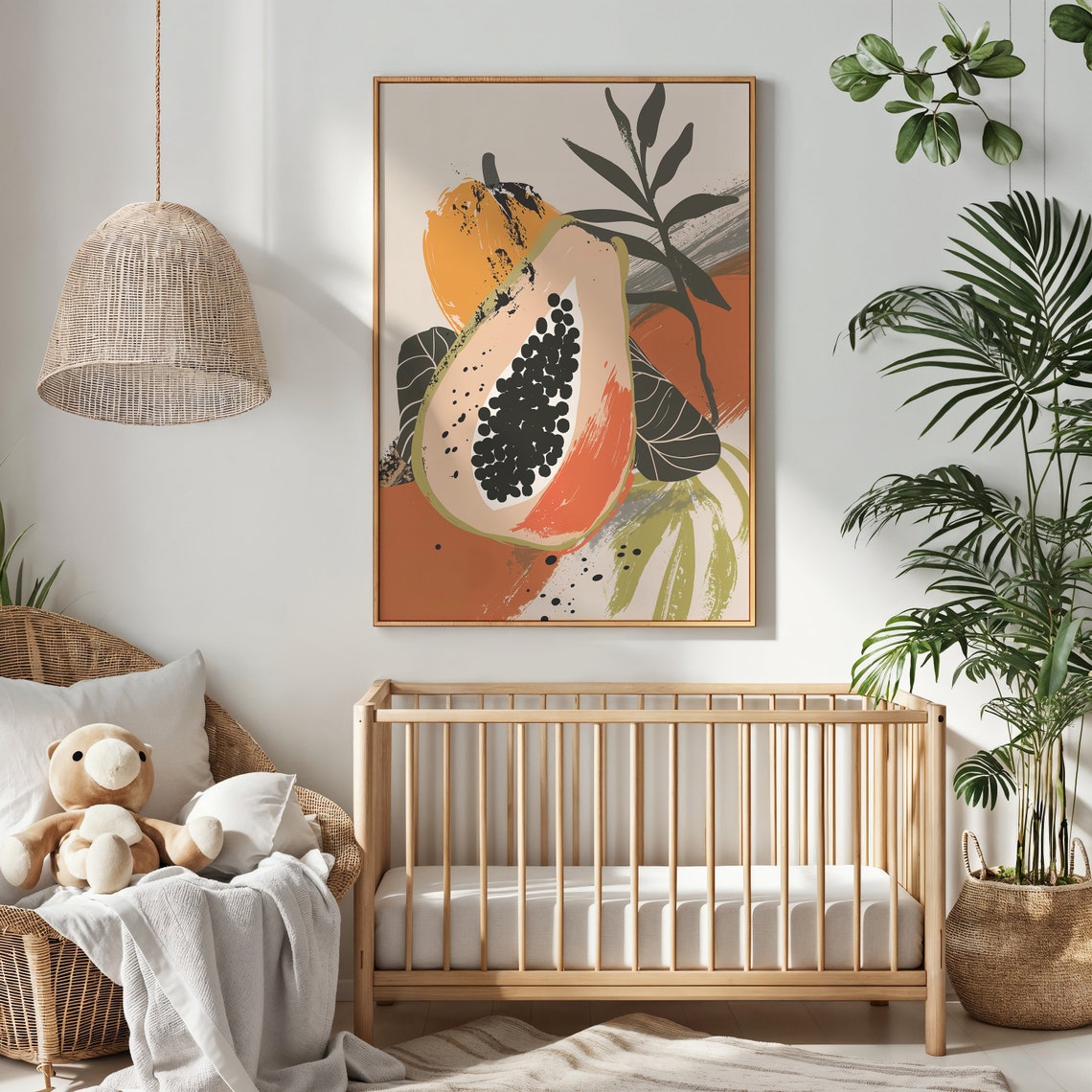 Papaya Half Close Up Tropical Leaves Burnt Orange Modern Art Print - Image 4