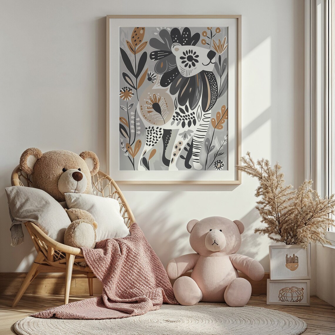 Whimsical Tiger Nursery Poster Folk Art Safari Neutral Tones Wall Art - Image 5