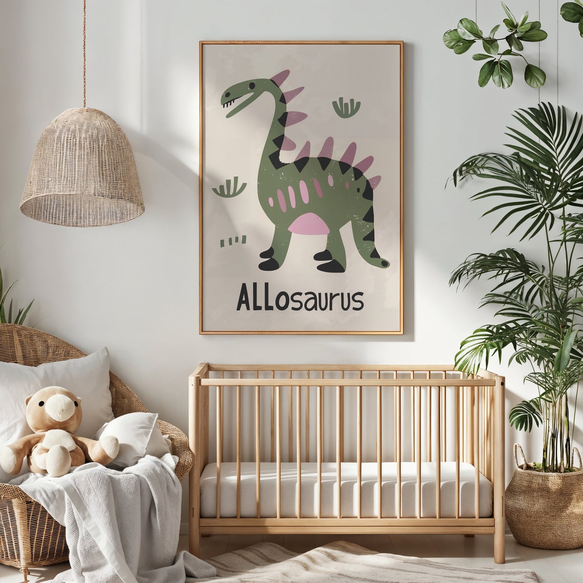 Allosaurus Abstract Green Pink Dinosaur Educational Nursery Poster - Image 3