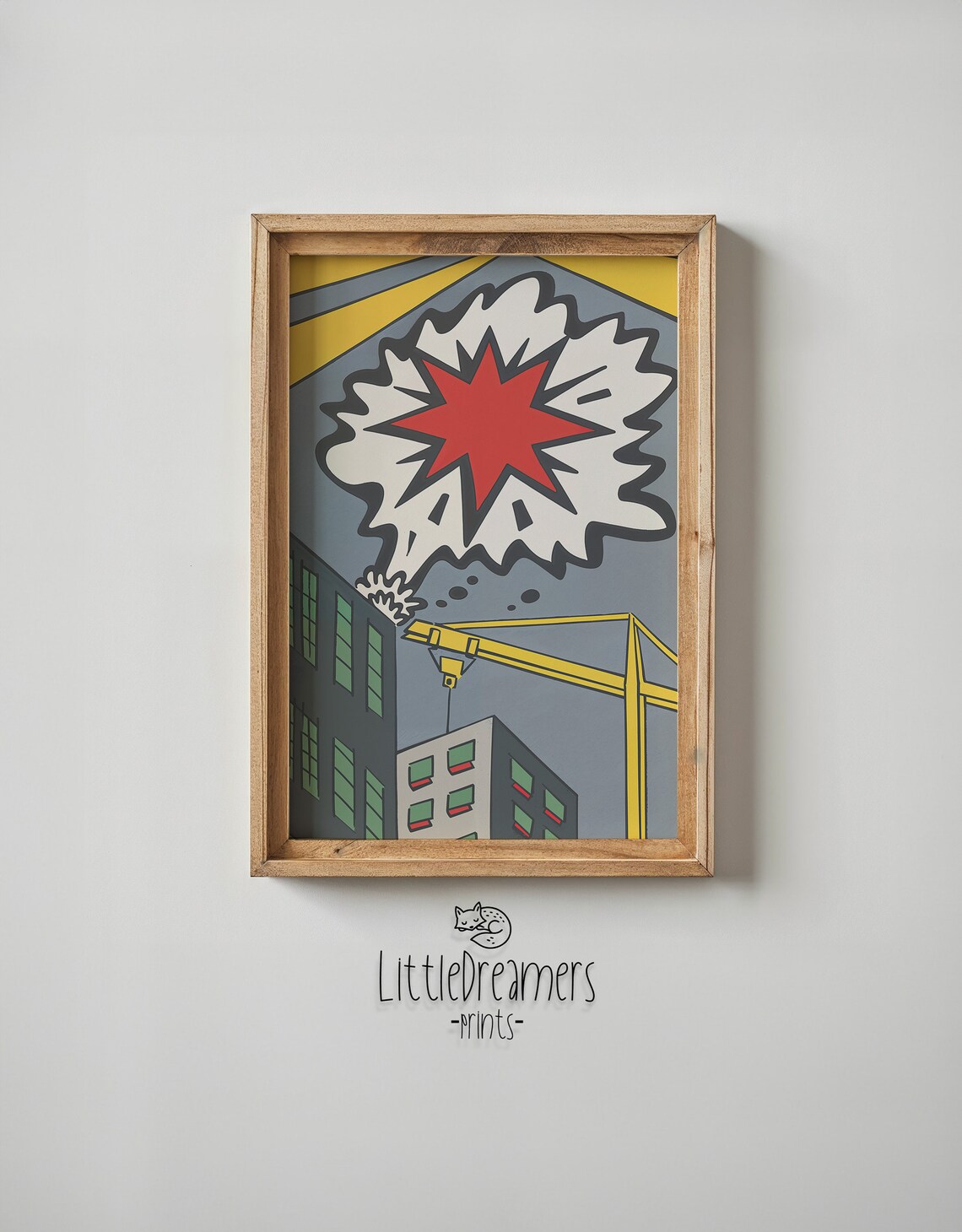 Pop Art City Crane Building Comic Starburst Kids Wall Art Poster