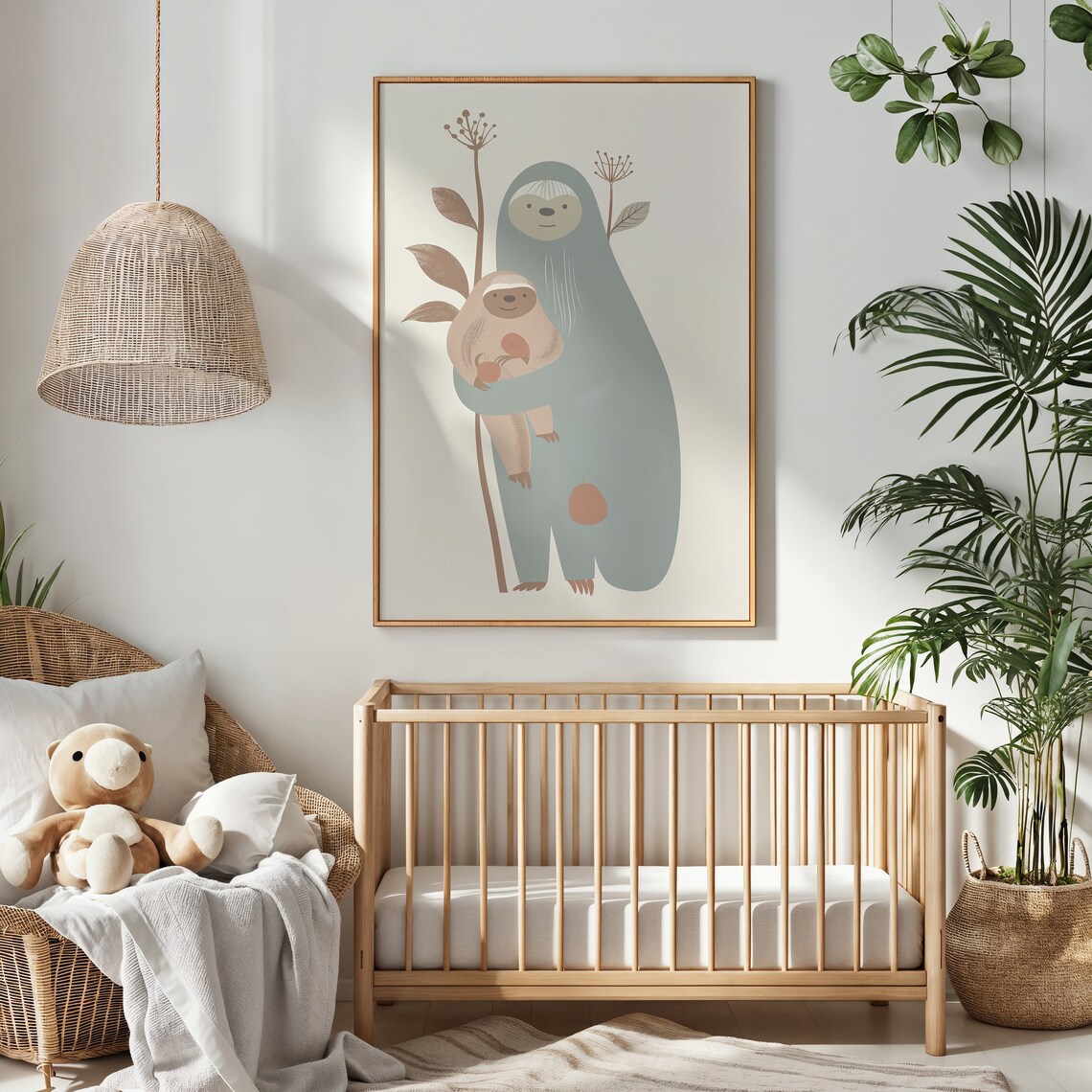 Mother And Baby Sloth Minimalist Neutral Tones Nursery Wall Art Poster - Image 3