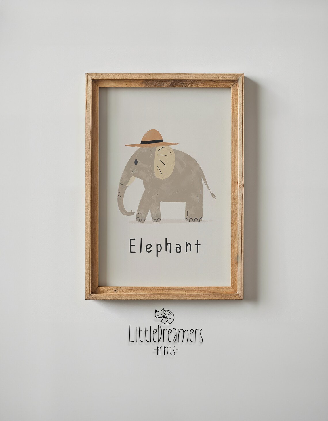 Elephant Wearing Safari Hat Cream Kids Nursery Bedroom Art Poster - Image 5