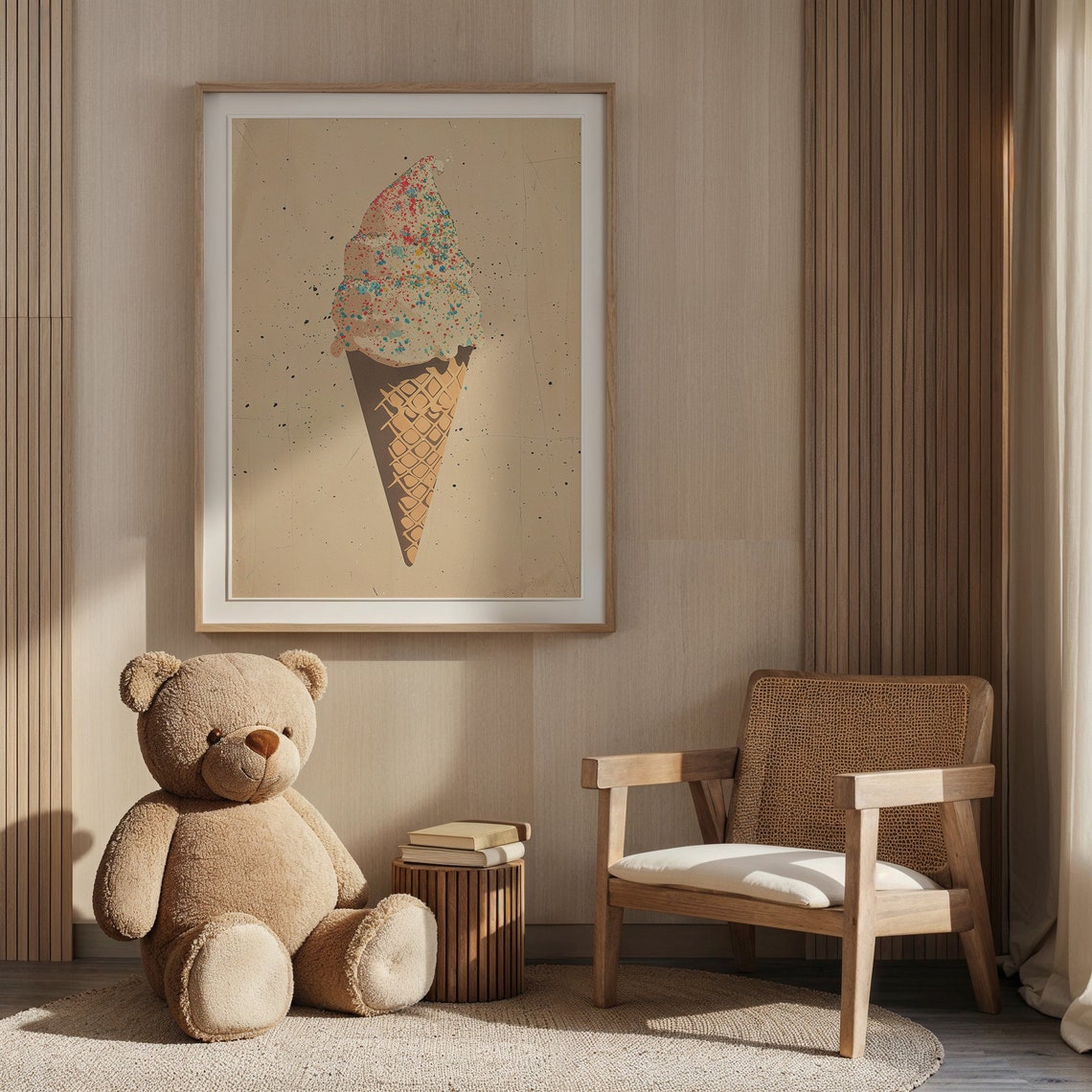 Retro Pink Ice Cream Cone Rainbow Sprinkles Soft Serve Nursery Poster - Image 6
