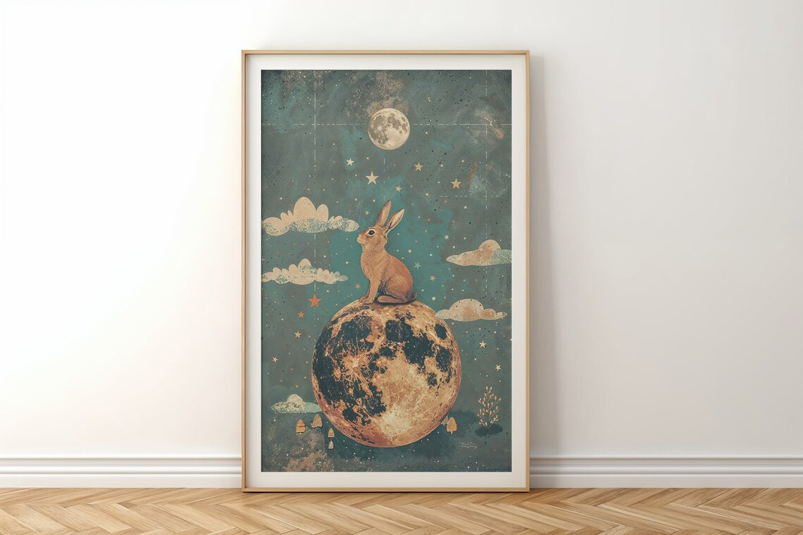 Rabbit Moon Art Print, Celestial Nursery Decor - Image 6