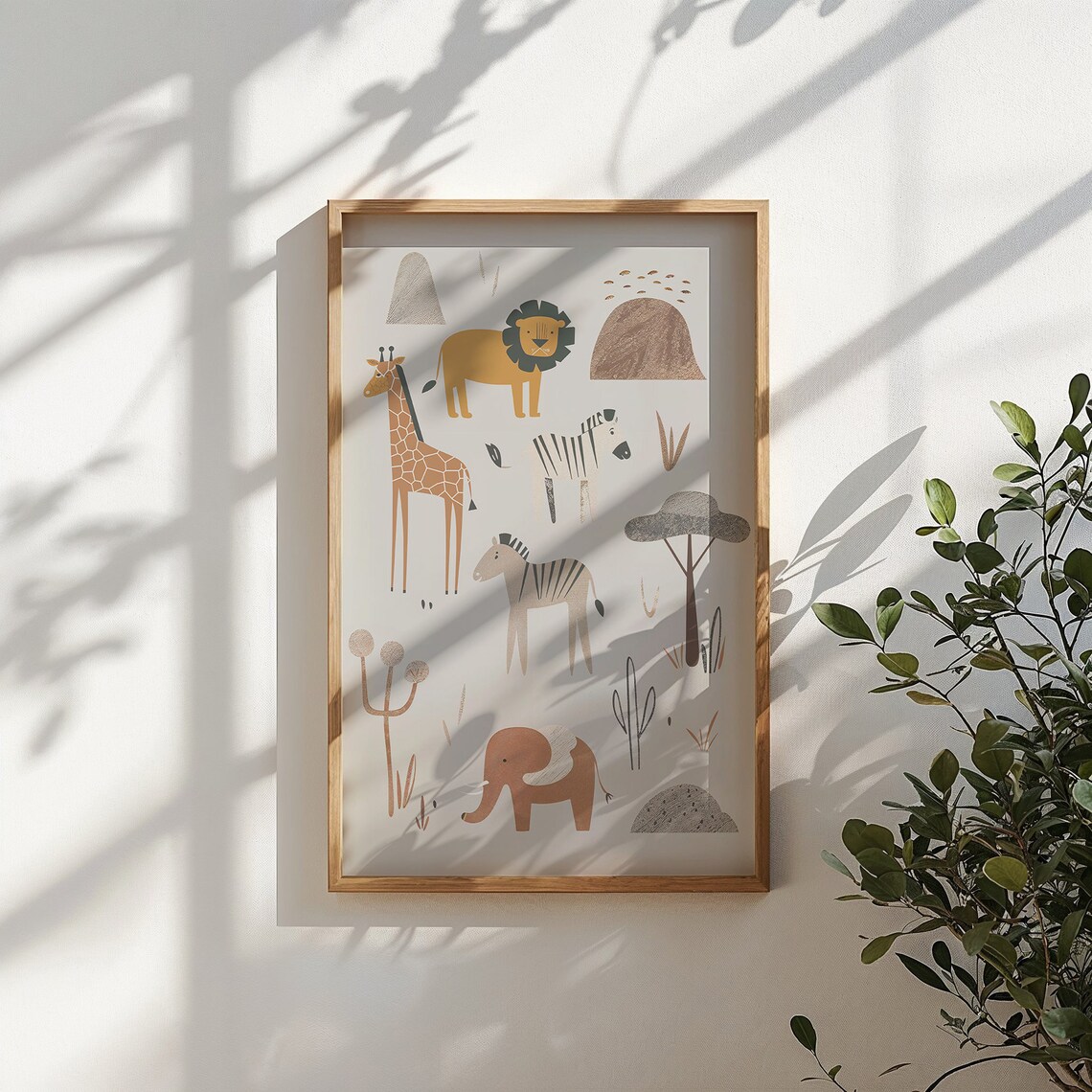 Safari Animals Nursery Poster Giraffe Lion Elephant Zebra Kids Wall Art - Image 4
