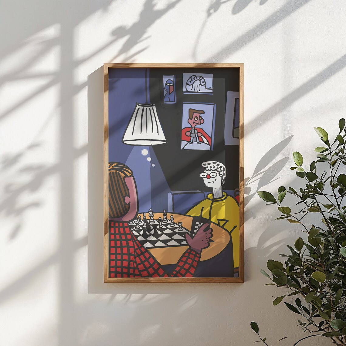 Chess Match Cafe Scene Friends Night Cartoon Game Wall Art Poster - Image 4