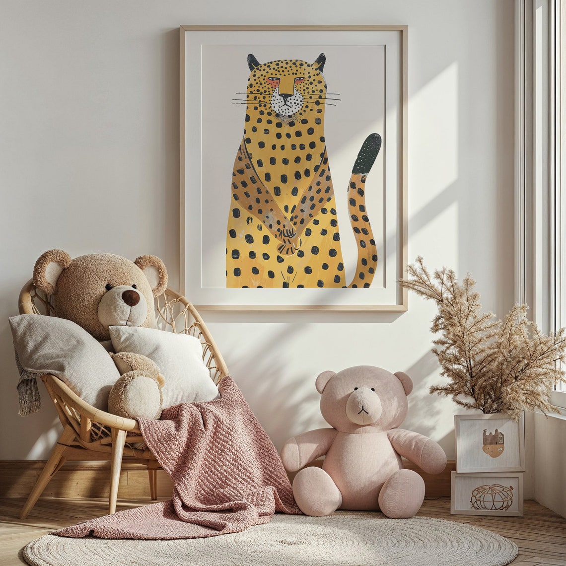 Whimsical Sitting Cheetah Illustrated Spotted Kids Safari Art Poster - Image 5