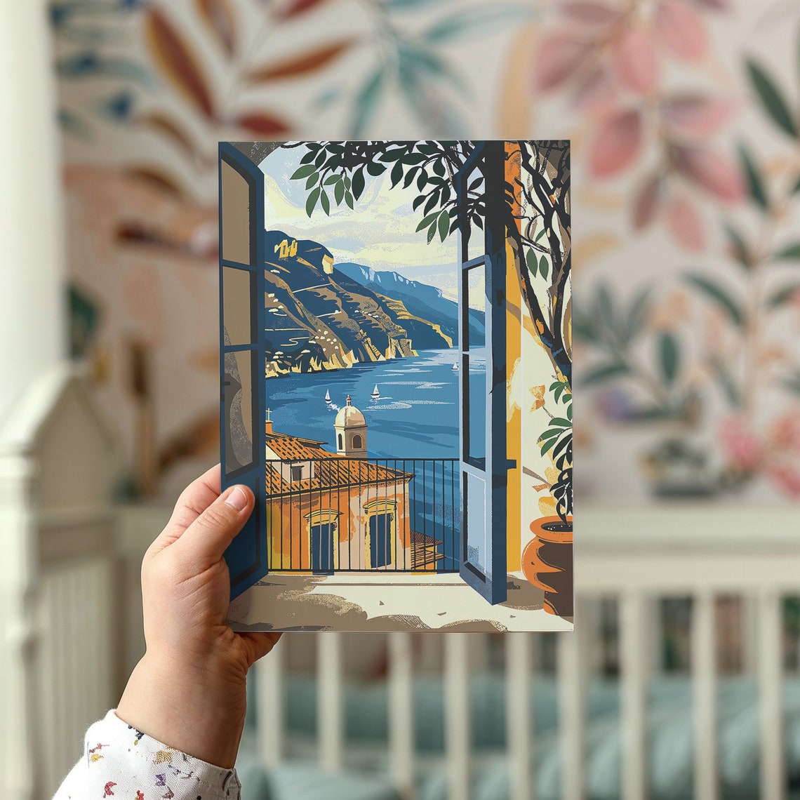 Mediterranean Balcony Sea View Window Coast Mountains Travel Poster - Image 2