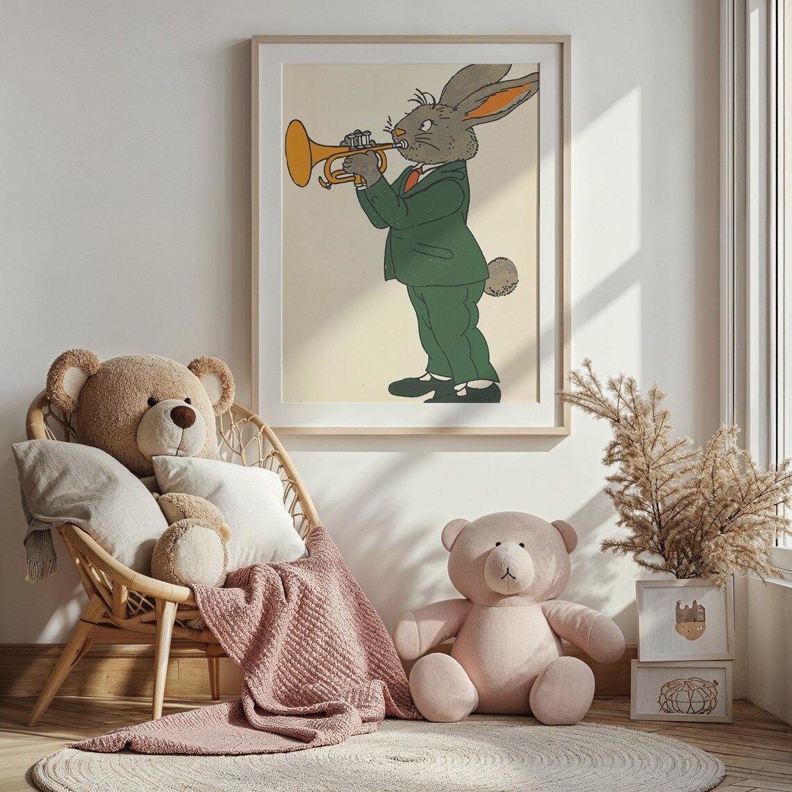 Bunny Playing Orange Trumpet Green Suit Kids Music Wall Art Poster - Image 4