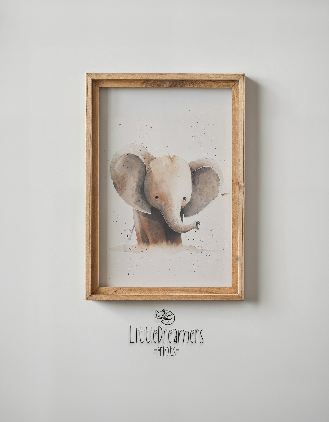 Baby Elephant Watercolor Soft Beige Safari Nursery Wall Decor Poster - Image 5
