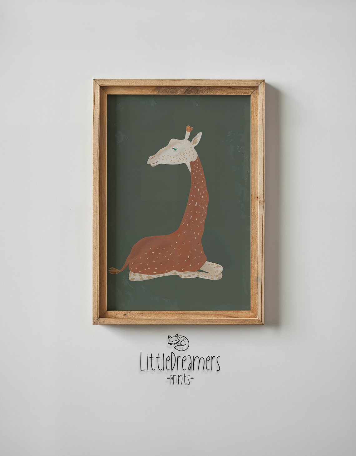 Resting Giraffe Rust Brown Spots On Forest Green Nursery Safari Poster - Image 5