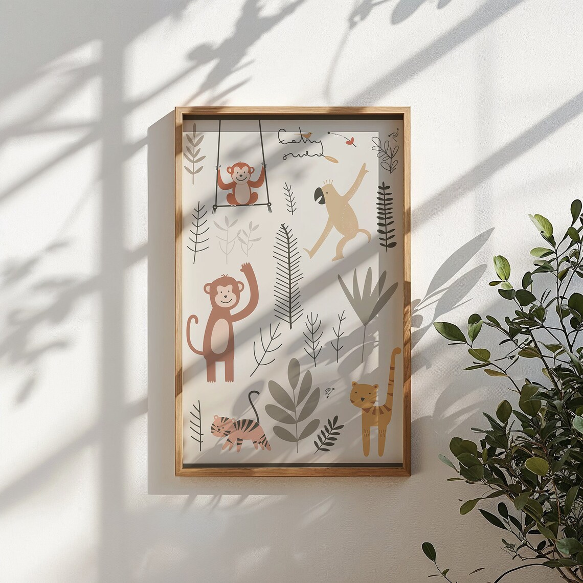 Jungle Monkeys Tigers Nursery Poster Botanical Leaves Kids Safari Art - Image 4