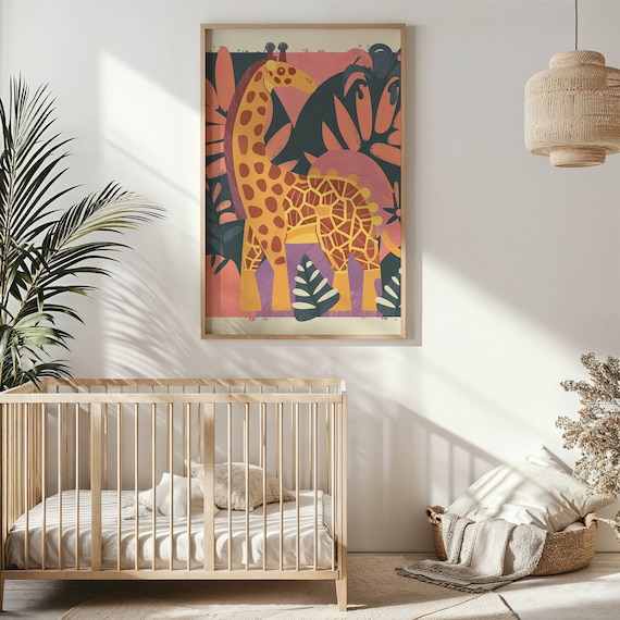 Tall Spotted Giraffe Colorful Abstract Jungle Nursery Poster