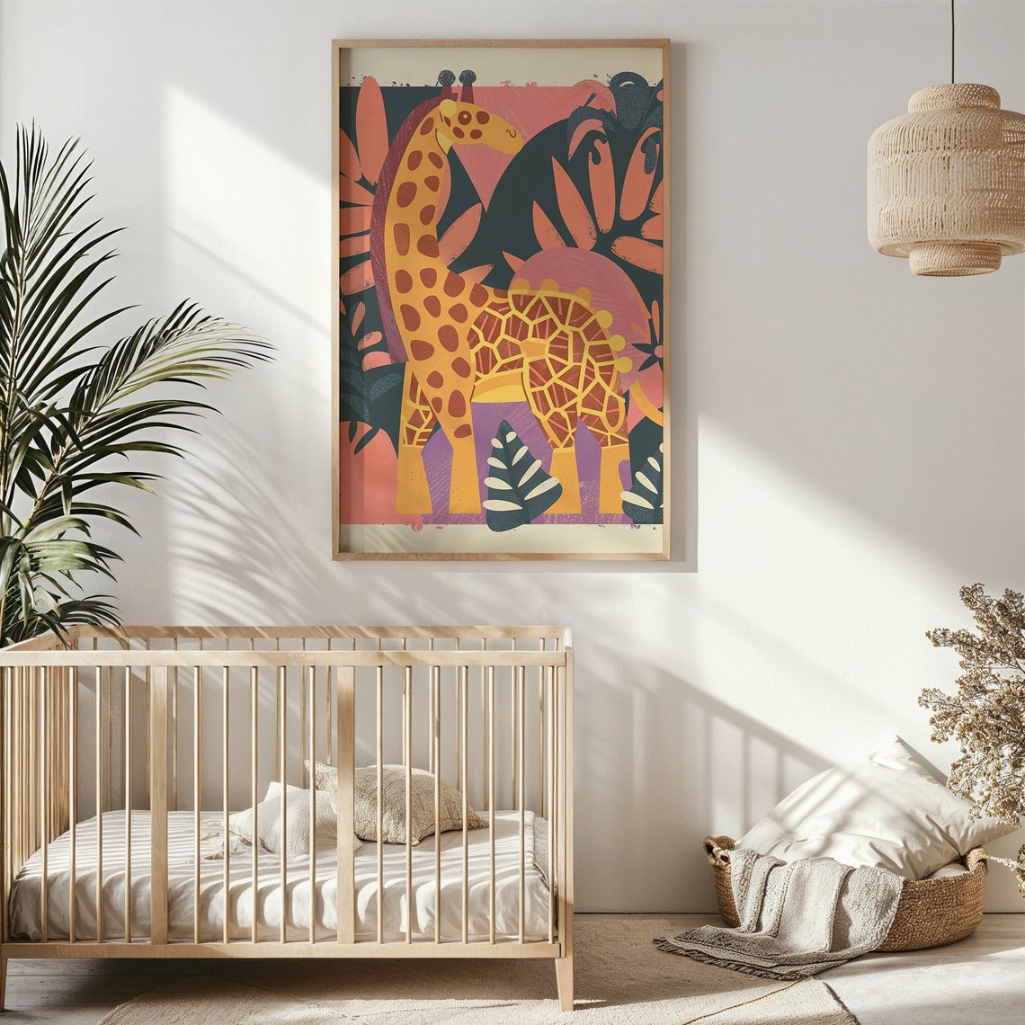 Tall Spotted Giraffe Colorful Abstract Jungle Nursery Poster