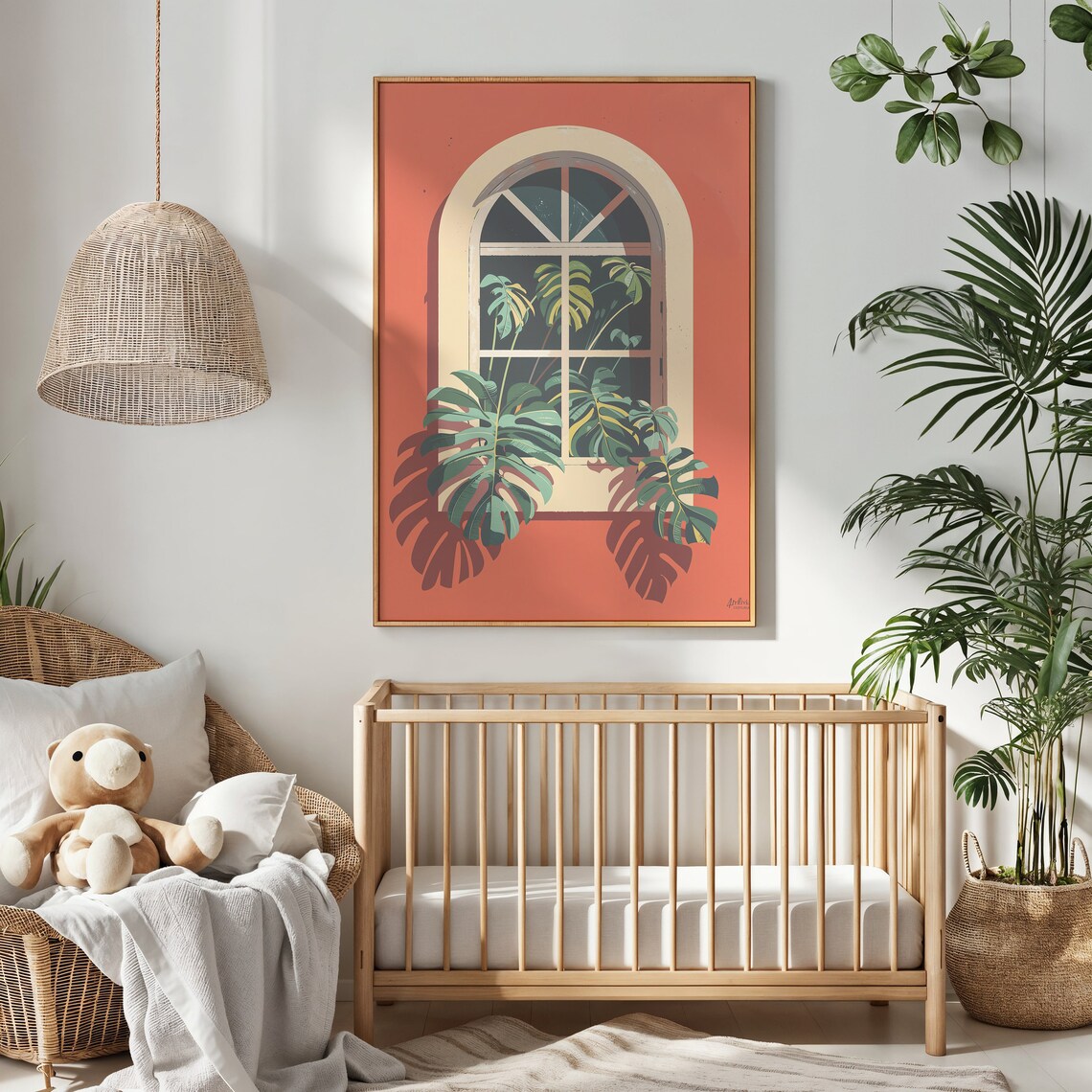 Monstera Greenery Arched Window Terracotta Wall Botanical Art Print - Image 2
