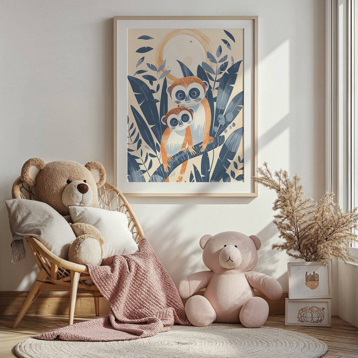 Two Monkeys Branch Nursery Poster Jungle Leaves Sun Kids Room Art - Image 4