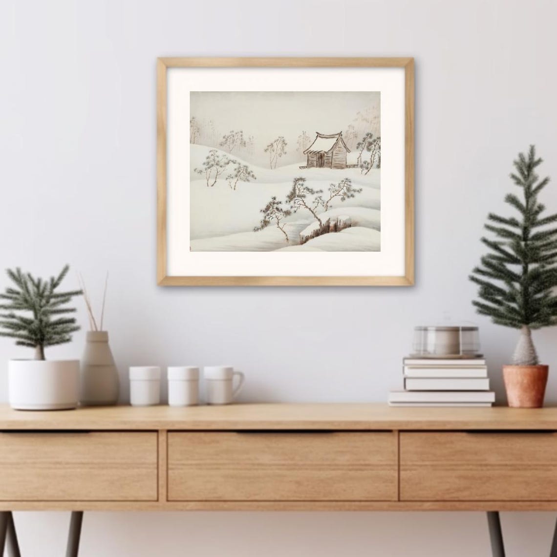Lonely Hut In Vast Snowy Landscape Minimalist Chinese Ink Art Poster - Image 3