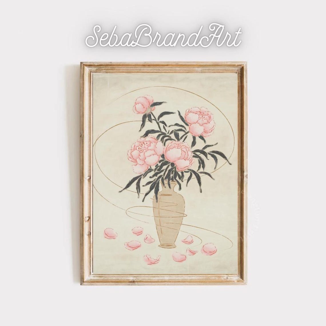 Delicate Pink Peonies In A Vase Japanese Style Floral Art Poster
