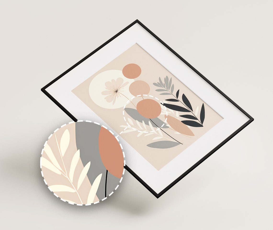 Neutral Abstract Botanical Minimalist Soft Sun Floral Art Poster - Image 2