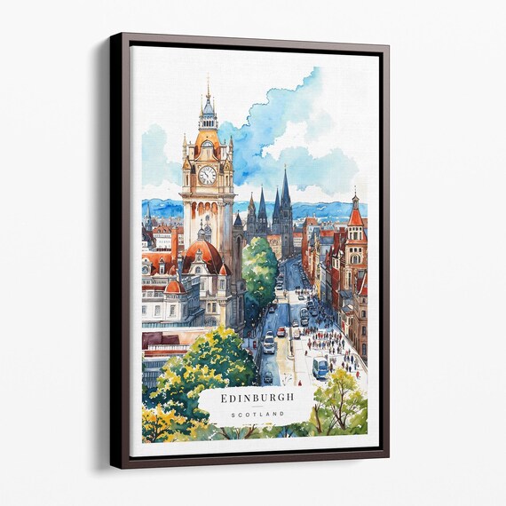 Edinburgh Skyline Canvas Art Print Watercolor Cityscape Wall Decor