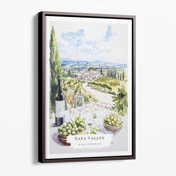 Napa Valley Wine Glasses Grapes Vineyard Watercolor Art Poster